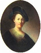 Bust of a woman with a feathered beret